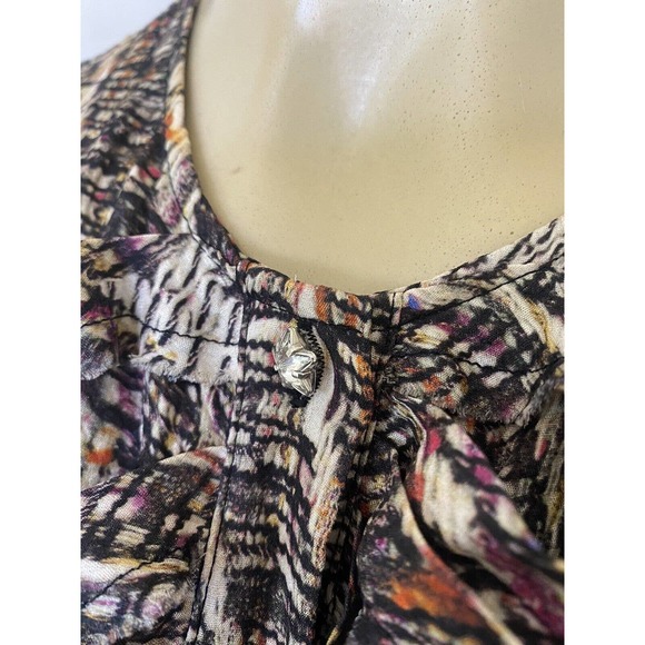 Escada Silk Top Blouse sleeveless Fringe Ruffle Multi Color Button Front… - Picture 6 of 9